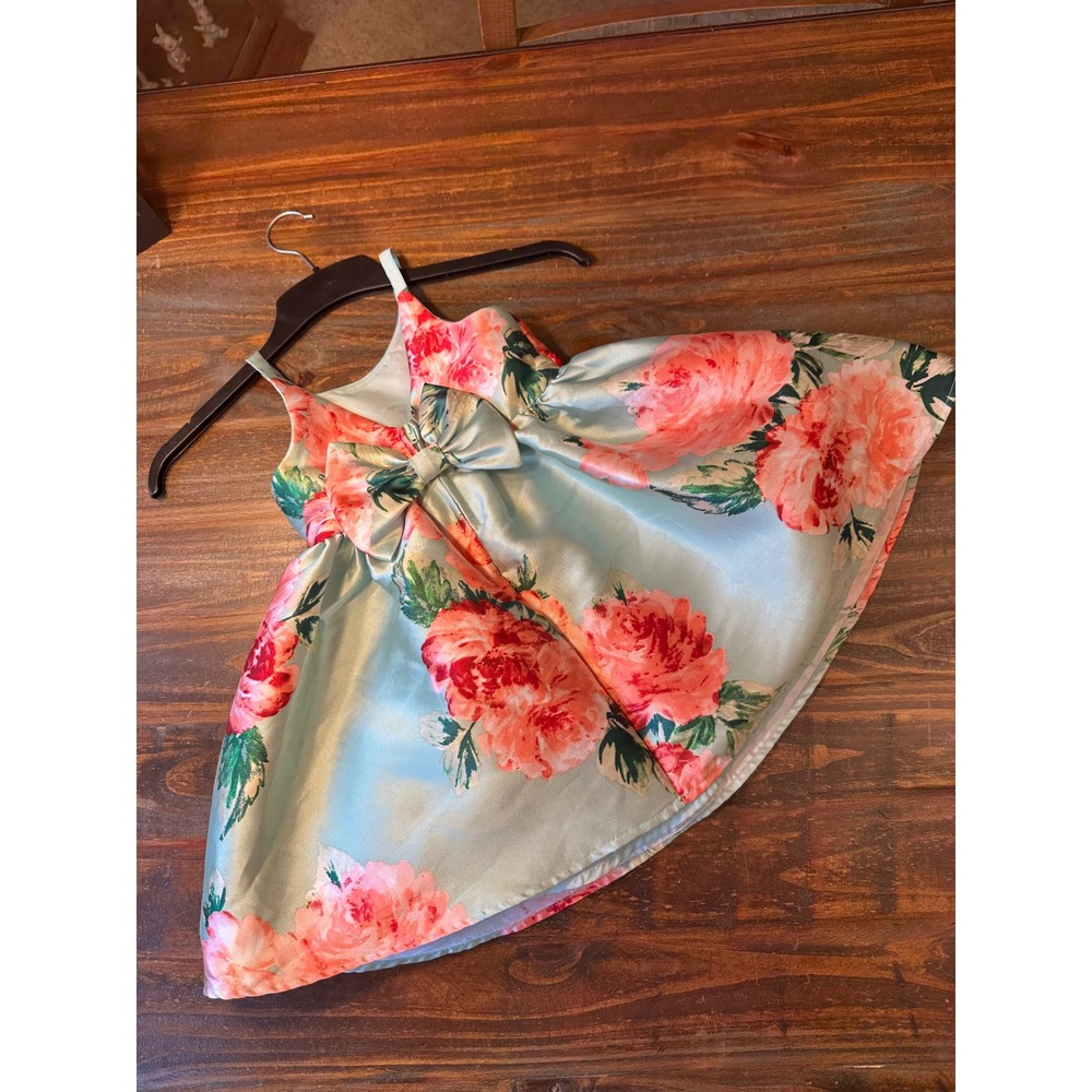 Zunie Girls Light Green Floral Satin Bow Party Dress Size 3 NWT